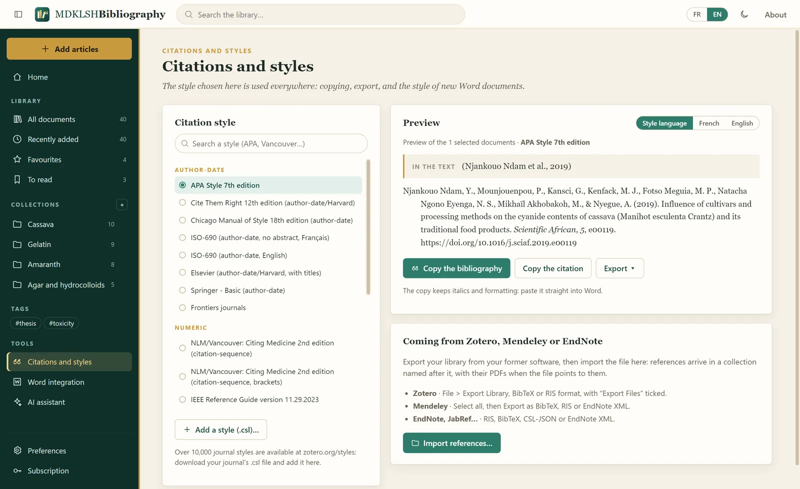 Citations and styles