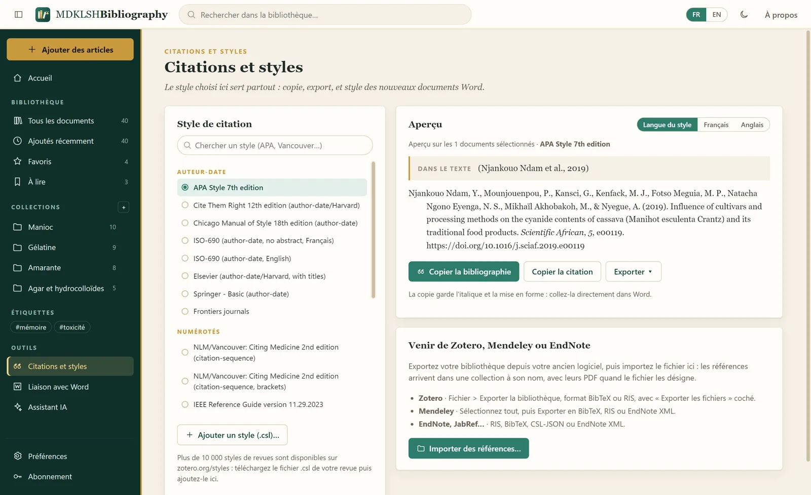 Citations et styles