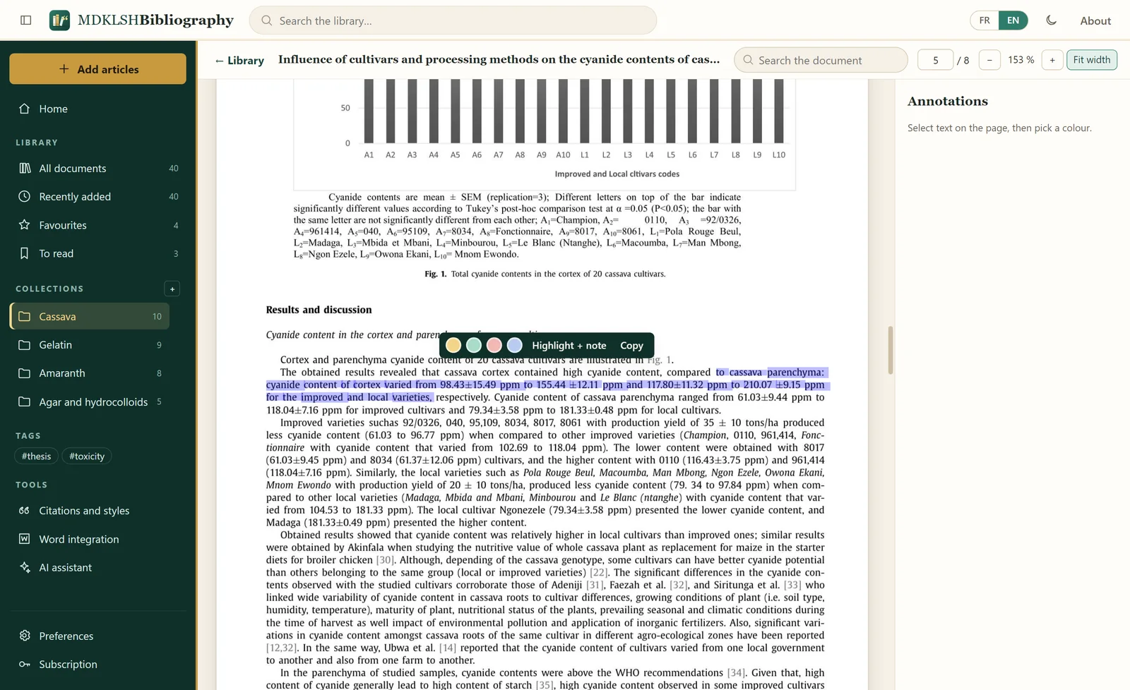Reader with highlights and notes
