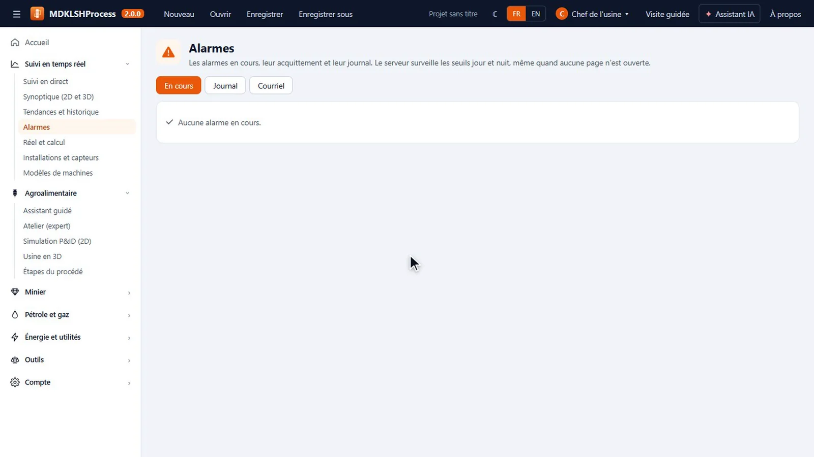 Suivi des alarmes de l'installation
