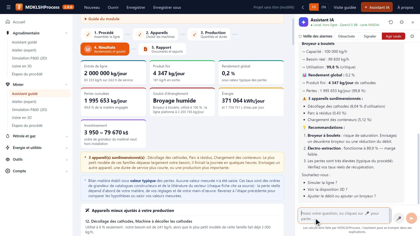 L'assistant IA dimensionne la ligne